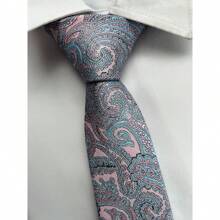 Gravata Kashmir Semi Slim  Rosa e Azul Claro - 2400 Fios