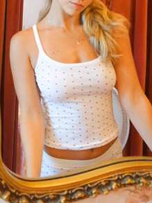 Women 2 Piece Y2K Pajama Set Sleeveless Square Neck Heart Bow Cami Top Shorts Valentine Sleepwear Lounge Matching Set - trắng - Xem 5