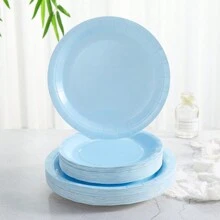 Disposable Sky Blue Plates & Napkins Set, Party Supplies Suitable For 24 Guests, Disposable Paper Plates For Birthdays, Weddings, Parties, Home Picnics