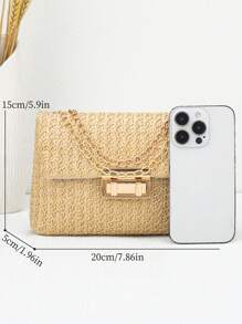 时尚迷你编织斜挎包，纯色单肩包，简约休闲沙滩包，适合通勤、户外、旅行、休闲