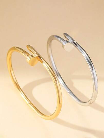 2 piezas Pulsera de brazalete con dije de corazón de acero inoxidable de lujo y alta gama para mujeres