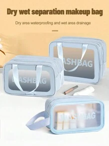 3/1pcs Portable PVC Dry & Wet Separation Bathroom Toiletry Bag, Transparent Double Layer Travel Makeup Organizer Pouch, Waterproof Handheld Washing Bag, Large Capacity Matte Cosmetics Storage Bag, Essential For Cruise, Beach, And Vacation