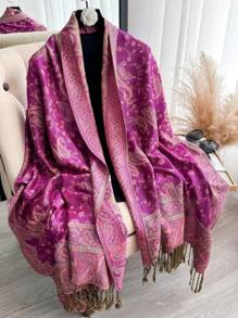 24Color Luxury Bohemian Style Shawl Women Scarf Jacquard Paisley Pattern Designer Lady Muslim Hijab Pashmina - Gỗ đỏ - Xem 3