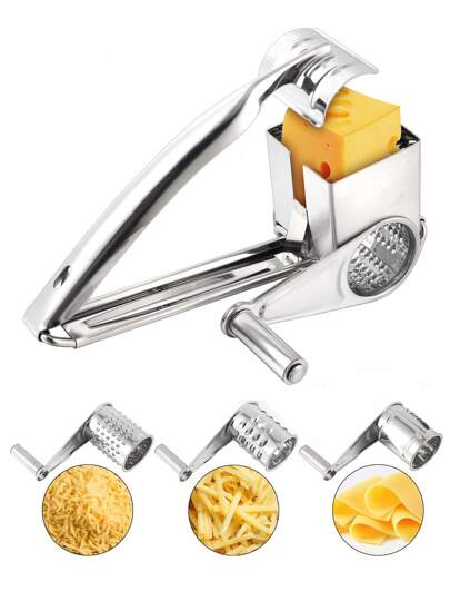 Stainless Steel Manual Handheld Rotary Cheese Grater Cheese Cutter Slicer Shredder With 3 Stainless Drum Blades