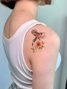 6pcs Colorful Hummingbird & Floral Pattern Temporary Tattoos, Waterproof Body Art Stickers For Men/Women, Daily, Party, Holiday Gift, Finger, Wrist, Shoulder, Neck, Collar Bone