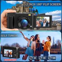4K UHD 48MP Autofocus Vlogging Camera 16X Digital Zoom 180° Flip Screen Compact Camera For Teenagers Beginners Adults Black - 請選擇1 - 查看 5