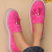 Women's Thick Sole Slip-On Casual Platform Shoes - FUCHSIA - View 3