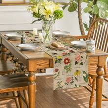 Vintage Tropical Flower Pattern Table Runner, Home Farmhouse Decor For Spring, Summer, Fall Kitchen Dining Table - Khaki - View 4