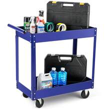 Ataucjin 2 Tier Rolling Tool Cart,330 Lbs Metal Heavy Duty Utility Cart On Wheels,2 Shelf Steel Utility Cart,Industrial Service Cart,Tool Storage Organizer For Mechanic,Garage,Workshop,Warehouse & Repair Shop - 藍色 - 查看 1