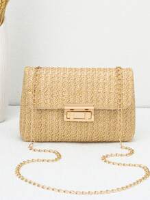 时尚迷你编织斜挎包，纯色单肩包，简约休闲沙滩包，适合通勤、户外、旅行、休闲