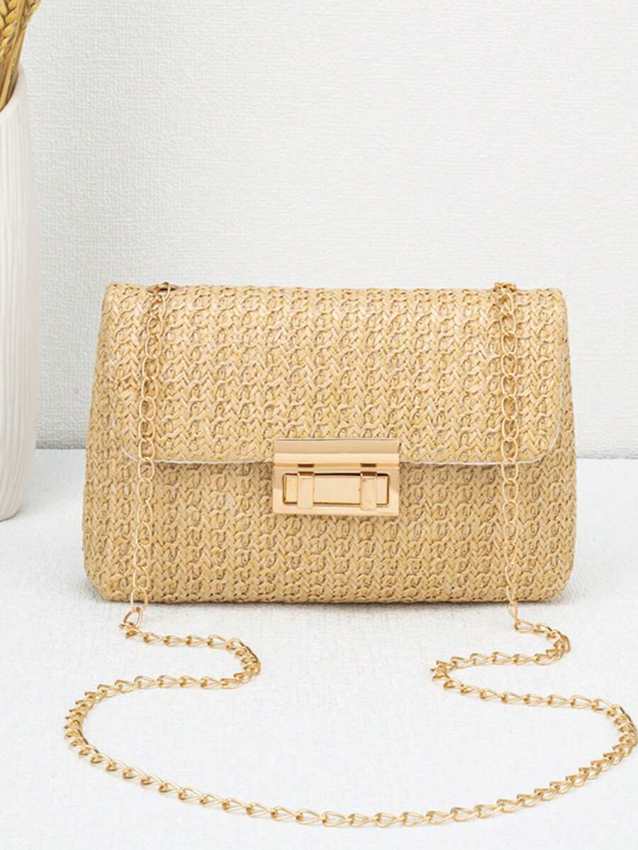 时尚迷你编织斜挎包，纯色单肩包，简约休闲沙滩包，适合通勤、户外、旅行、休闲