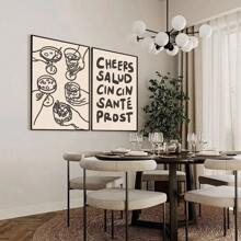 2pcs Retro Bar Cart Wall Art Poster Cheers Quotes Cocktail Art Funky Poster Canvas Print Wall Picture Home Decoration No Frame