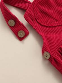 Baby Girls 2 Piece Suit Heart Pattern Ruffle Long Sleeve Round Neck Romper + Suspender Skirt - Red - View 7