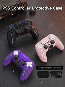 Paquete de 3 estuches protectores de silicona para control de PlayStation5 + Juego de pegatinas, compatibles con PlayStation5/4, Controlador, antideslizante, antisuded, antipolvo, anti-arañazos, mejora el agarre para una mejor experiencia de juego, disponible en negro/morado/rosa - Multicolor - Ver 2