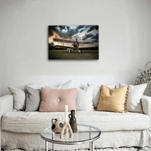 1pc Framed Wrapped Canvas Wall Art Vintage Print Small Airplane On Lush Green Field Canvas Classic Oil Painting Art Home Decor For Living Room, Bedroom, Office