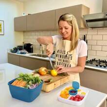 1100ml Portable Lunch Box Container 2 Layer Grid Salad Bowl Bento Boxes Salad Bowls Lunch Box Lunch Container For Food - Blue - View 4