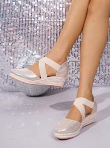 Women's Fashion Casual Vacation Straw Wedge Platform Sandals - Gold - View 2