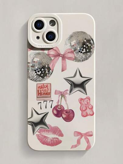 Funda protectora para teléfono con diseño amortiguador de golpes, con pintura de tótem con estampado de labios de cereza y acabado mate beige