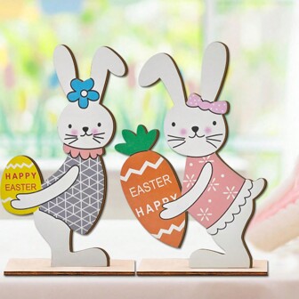 1 套春季复活节兔子装饰木制桌面标志春季复活节彩蛋装饰桌面装饰乡村兔子复活节主题派对装饰农舍桌面中心装饰分层托盘装饰