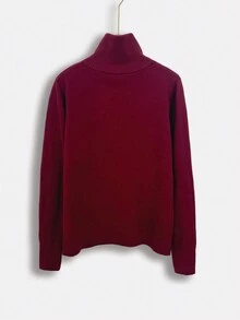 高品质新款秋冬时尚百搭高领单排扣针织开衫 - 紅色 - 查看 3