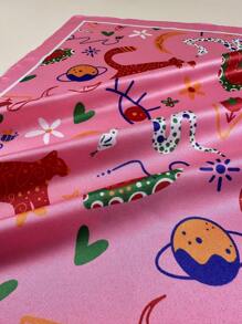 1pc Women's Y2K Eye, Heart, Skull, Snake, Cat Print Elegant Satin Neckerchief Headscarf, Suitable For Dresses - Pink - View 4