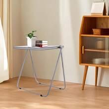CNCEST Mesa plegable para TV, mesa plegable de acrílico transparente, bandeja de mesa plegable de acrílico, escritorio pequeño sin montaje necesario, escritorio plegable pequeño para oficina en casa, escritorio pequeño plegable para computadora para espacios reducidos (Gris/Tostado/Blanco/Transparente) - Gris - Ver 8