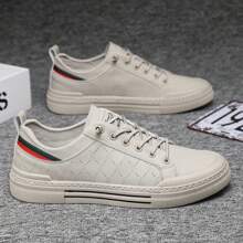 New Arrival Men's Simple Casual Shoes, Soft Sole Comfortable Small White Sneakers, High Quality Men's Fashion Sport Shoes, Student Skate Shoes, Men's Leisure Flat Shoes - Khaki - View 3