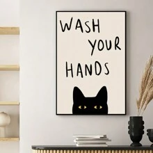 1 Vintage Funny Cat "Washing Hands" Canvas Art Print Posters , Modern Style Wall Arts Decoration Painting, Suitable For Bathroom, Living Room, Bedroom, Office, Home Decoration- Optional Frame