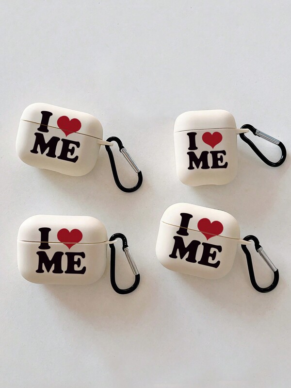 I Love Myself Pattern Matte Beige Protective Case With Hook For Apple Bluetooth Earphone Charging Case, Fits 1/2, Pro, Pods 3, Pro (2nd Gen), 4 And Pods Pro 3, Fashionable And Protective (Earphones Not Included)