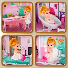 HENGPHY Pink Doll House Toys For Girls 3-8 Ages With 12 Rooms, Villa Girls Toys 2 Doll Figures, Slide, Pretend Play Accessories, Dly Educational Toy Playset, Ideal Gift For Ages 3+ Birthday Gifts - 粉色 - 查看 3