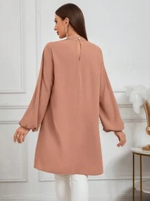 女士花卉刺绣立领优雅长袖旗袍上衣、女士可爱上衣、外出上衣、朴素长袍上衣 - 粉色 - 查看 3