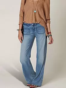 New Women's Retro Fashion Jeans Multi-Pocket Denim Trousers - 淺色水洗藍 - 查看 1