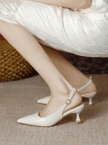 女士米色高跟鞋 - 优雅夏季一脚蹬尖头凉鞋，PU 皮革，性感商务和户外街头风格，凉爽舒适，适合旅行和办公室穿着，坚固耐用