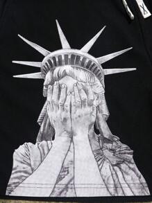 男士休闲自由女神像图案短裤