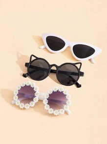 3 件儿童时尚眼镜套装，可爱猫咪，雏菊，三角形猫眼形眼镜 - 彩色 - 查看 2