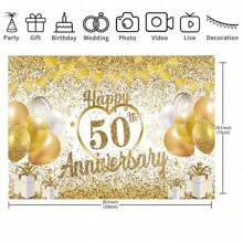 1 pièce, décoration de toile de fond pour le 50e anniversaire de mariage, blanc et or, "Happy 50th Anniversary" (50e anniversaire de mariage heureux), toile de fond dorée pour photographie, utilisée pour la décoration de la fête du 50e anniversaire de mariage, décoration de la maison, décoration de la pièce, studio de photographie.