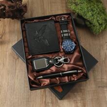 4pcs/Set Eagle Design Wallet, Watch, Keychain, Ballpen Set, Fashionable - Black - View 1