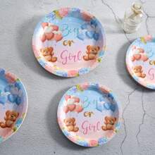 Teddy Bear Gender Reveal Disposable Tableware Set, 7/9 Inch Party Plates, Napkins, Cups, Birthday Party Gifts, Celebration Decorations Disposable Paper Plates, Napkins, Cups, Suitable For Birthday Theme Party Supplies