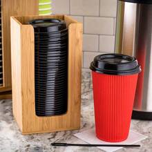 4.5 X 8 Inch Coffee Cup Dispenser, 1 Countertop Cup Lid Organizer - Holds Cups/Lids/Napkins Up To 3.75 Inch In Diameter, Compact, Bamboo Cocktail Napkin Holder, For Bars Or Offices, - 棕色 - 查看 3
