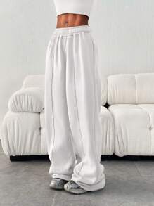 Women's Casual Loose Solid Color Elastic Waist Sweatpants With Pockets - 白色 - 查看 6
