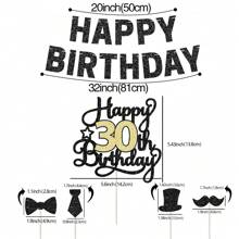 1 件生日快乐蛋糕装饰黑色闪光生日蛋糕装饰为生日快乐周年派对挑选精美蛋糕装饰蛋糕装饰用品串起生日快乐横幅黑色闪光生日派对横幅黑色生日派对装饰和装饰适用于男士和女士 - 彩色 - 查看 2