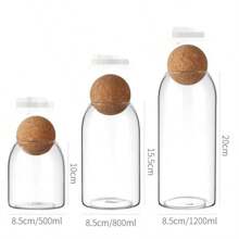 1 pezzo/3 pezzi/4 pezzi Set elegante di barattoli ermetici per cucina con coperchio in sughero naturale - Solo lavaggio a mano, barattoli di vetro per conservazione di caffè, tè, spezie - Riutilizzabili, contenitori di vetro rotondi ideali per uso familiare