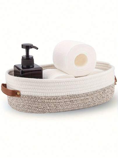 1 pieza Pequeña cesta de almacenamiento tejida, cestas para papel higiénico para organizar artículos varios, cesta decorativa, decoración bohemia, cesta de almacenamiento para el baño