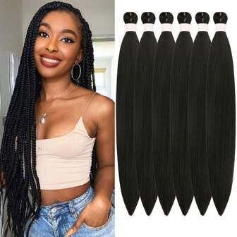 1/3/6 Packs Black Braiding Hair Pre Stretched Knotless Kanekalon Box Braids Hair For Braiding Prestretched Long Straight Synthetic Braid In Hair Extensions For Knotless Braids