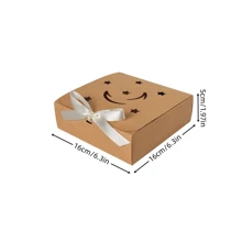 10pcs/Pack Square Kraft Paper Gift Box, Beige Bow Flap Gift Box, Hollowed Out Star And Moon Ramadan Festival Gift Box, Can Be Used For Candies, Party Favors, Holiday Favors, Etc.