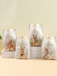 50个复活节兔子礼品袋，混合可爱兔子复活节手提袋，派对房间装饰厨房用品包装袋，复活节兔子花卉图案塑料礼品包装用品，适用于精品礼品包装袋、复活节礼物派对小礼品 - 復活節兔子 - 查看 6