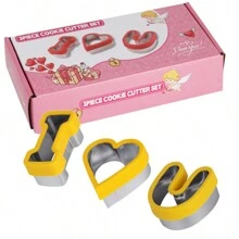 3pcs Stainless Steel Cookie Cutter Set For Mother's Day & Valentine's Day, "I Love You" & Heart Shaped Bread Mold, Home Baking Tool - Multicolor - View 12