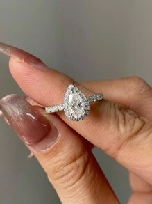 1 pezzo Anello a forma di goccia in argento sterling 925 stile classico alla moda, regalo per San Valentino, Natale, compleanno per coppie, elegante regalo con ciondolo per le donne