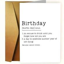 Tarjeta de cumpleaños divertida con definición - Feliz Cumpleaños | Envejecer y borracho | Tarjeta de humor sarcástico para amigos, hermana, hermano