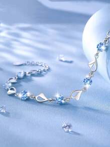 1 Chiếc Vòng Tay Mạ Bạc Sterling S925 Thanh Lịch Với Đá Zirconia Tổng Hợp Hình Trái Tim Đại Dương, Vòng Tay Không Gây Dị Ứng, Thiết Kế Cổ Điển, Sang Trọng, Có Hộp Quà Tặng, Thích Hợp Cho Ngày Lễ Tình Nhân, Ngày Của Mẹ, Giáng Sinh, Năm Mới Lễ Tình Nhân - Bạc - Xem 4